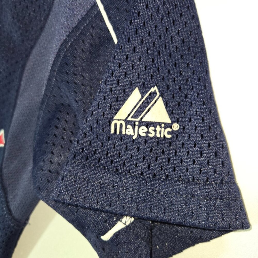 Majestic Boston Red Sox Youth Baseball Jersey Navy Blue Mesh Button Front READ - Picture 2 of 7
